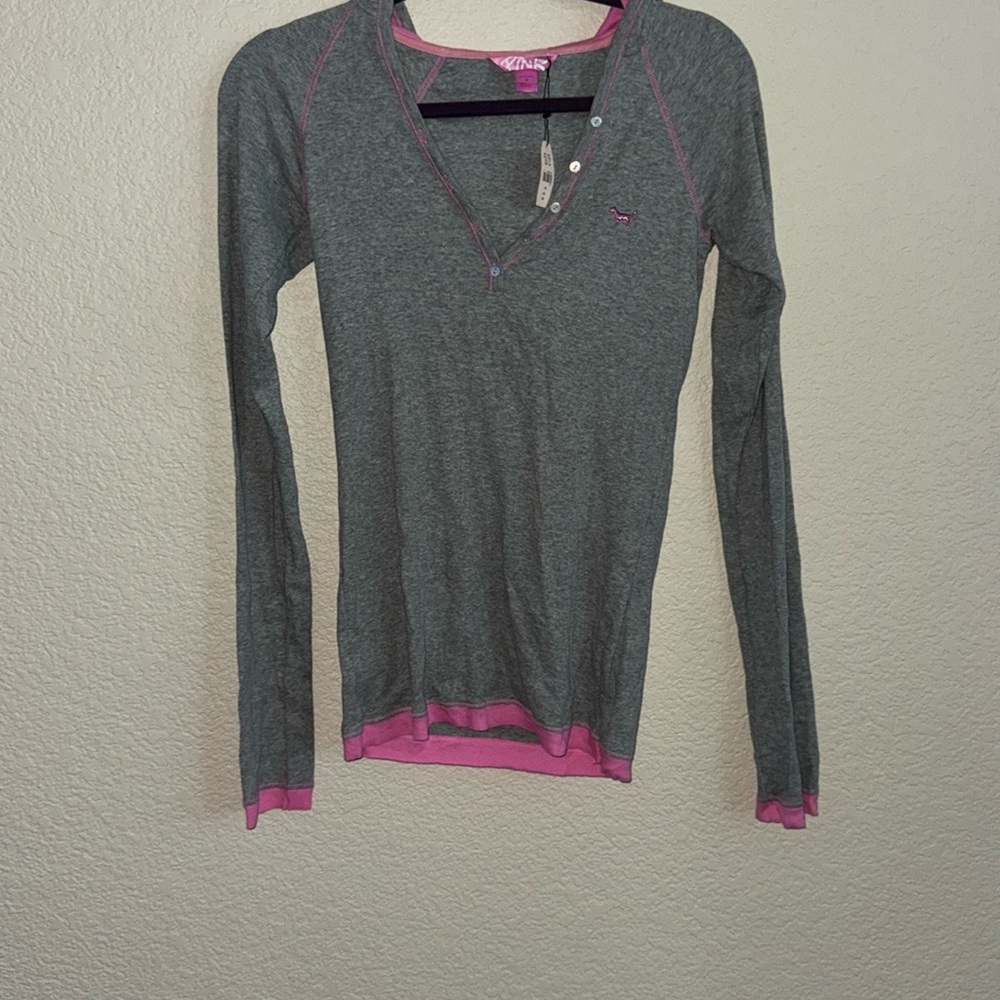 PINK Victoria's Secret Gray and Pink Long Sleeve Tee